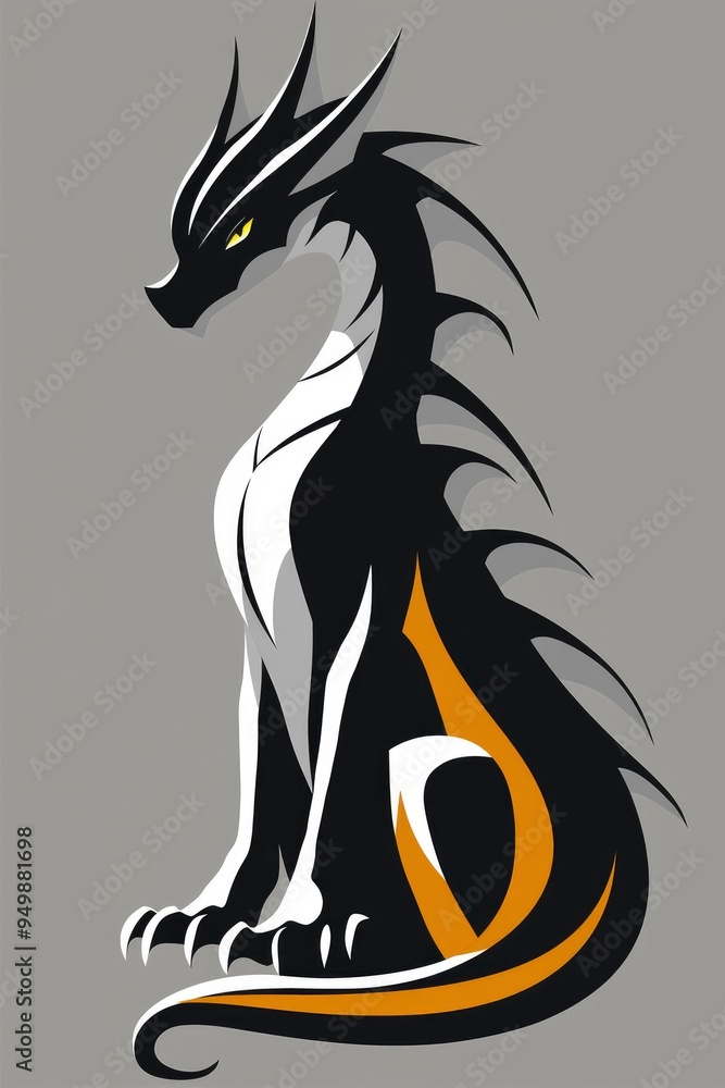 Poster Black and White Dragon with Yellow Detail