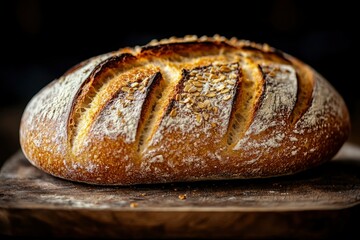 Freshly Baked Loaf of Bread with Toppings on Wooden Board