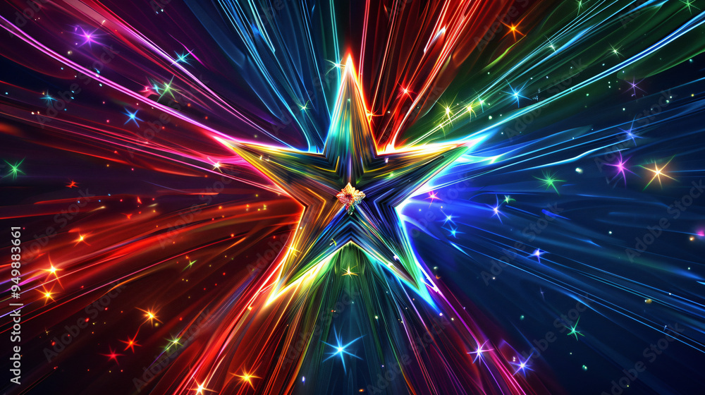 Poster vibrant star illuminating a colorful abstract backdrop of light trails