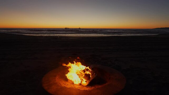 Campfire on Los Angeles Beach in Slow Motion