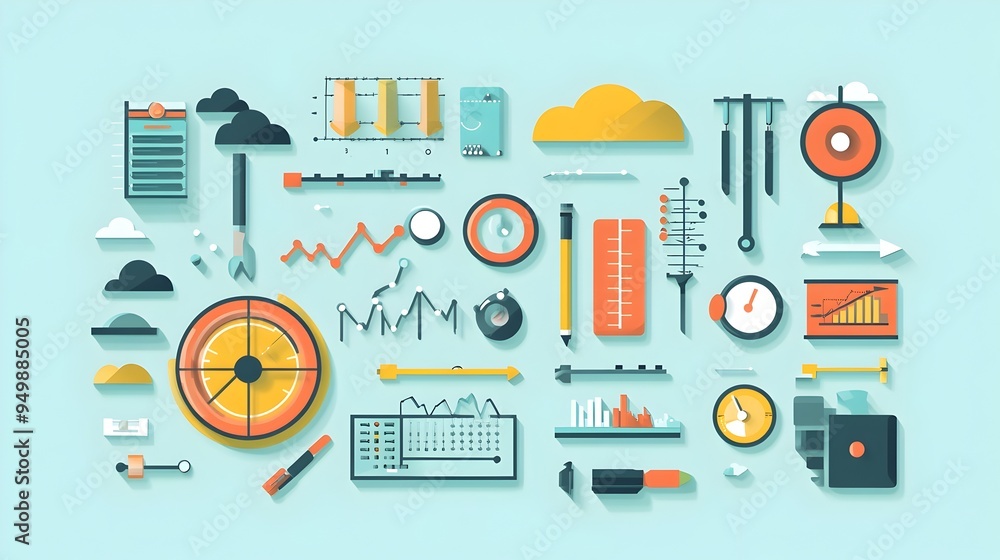 Poster detailed infographic showcasing the diverse array of tools and instruments utilized in modern weathe