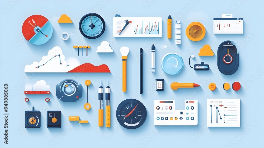 Poster detailed infographic summarizing the diverse array of tools and instruments utilized in weather fore