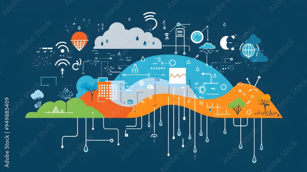 Poster detailed infographic showcasing the comprehensive process of collecting and analyzing meteorological