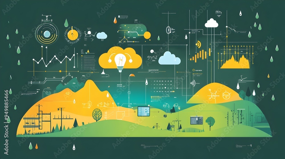 Poster detailed infographic showcasing the step by step process of collecting and analyzing meteorological 