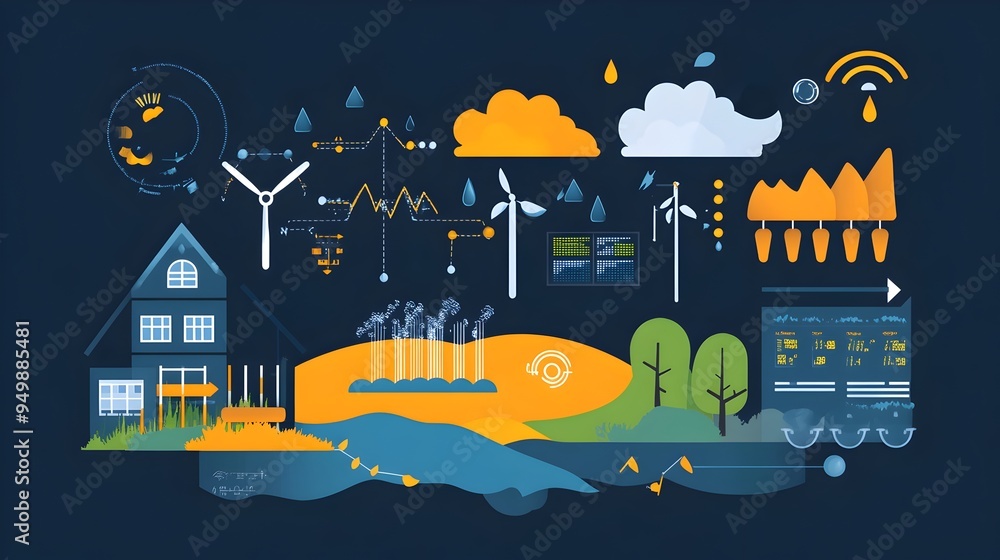 Poster detailed infographic showcasing the comprehensive process of gathering and analyzing meteorological 