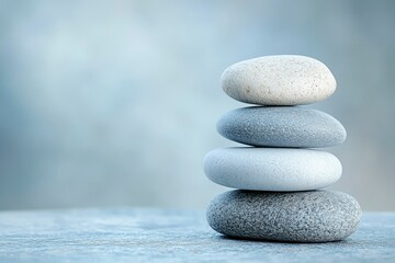 Stacked Smooth Gray and White Stones on a Gray Surface