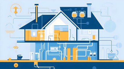 Comprehensive infographic diagram showcasing the step by step installation process for electrical and plumbing systems within a residential home or building