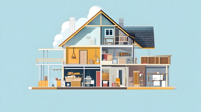 Comprehensive infographic illustrating the step by step interior finishing process involved in a house construction or renovation project including details on various materials tools and workflow