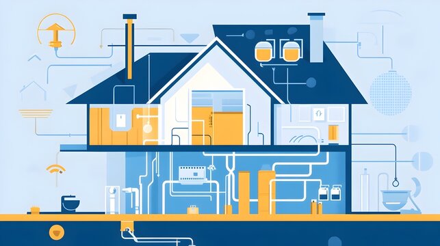 Comprehensive infographic diagram showcasing the step by step installation process for electrical and plumbing systems within a residential home or building