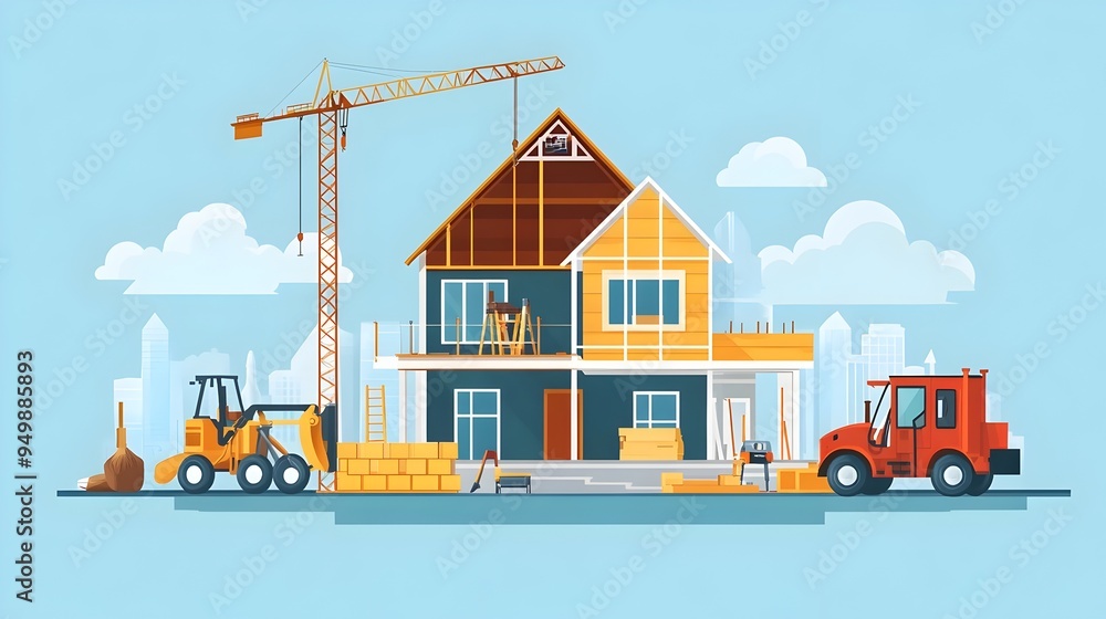 Poster a detailed infographic showcasing the initial planning and design phase of building a new house incl