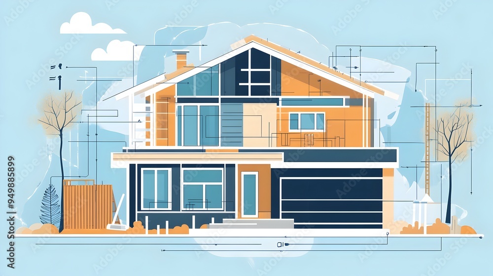 Poster detailed infographic illustrating the initial planning and design phase of constructing a new reside