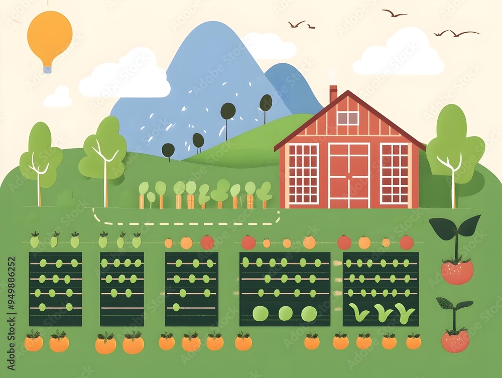 Poster sustainable farming practices outlined in informative infographic graphic