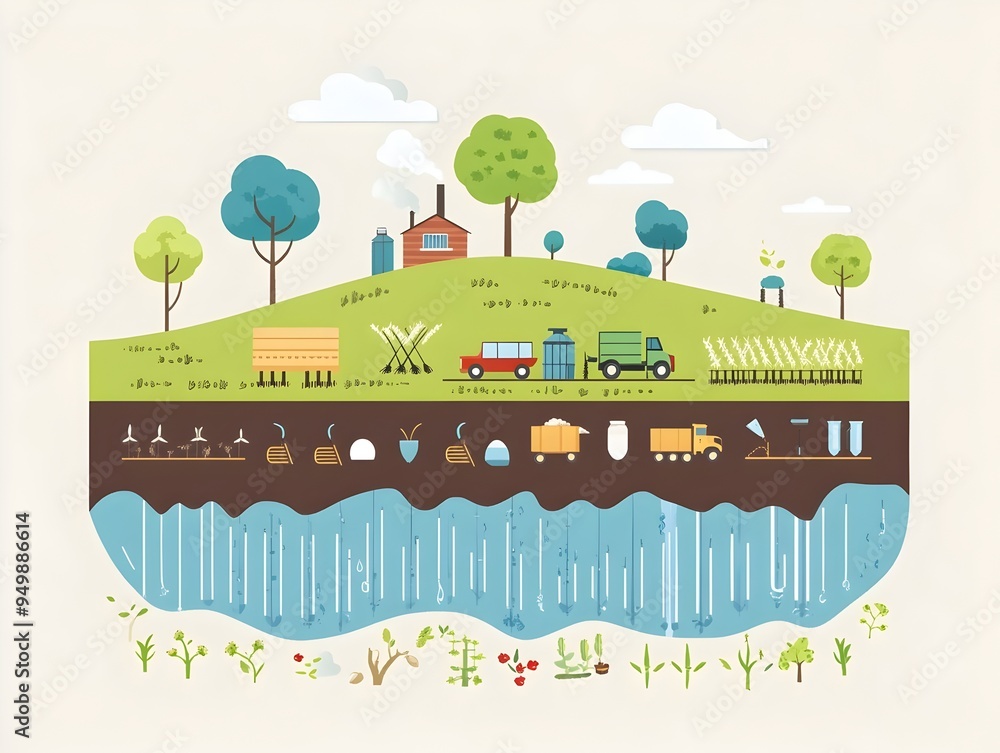 Poster water usage efficiency infographic for sustainable farming practices