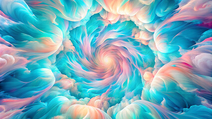 an abstract scene where soft colored clouds, AI generated