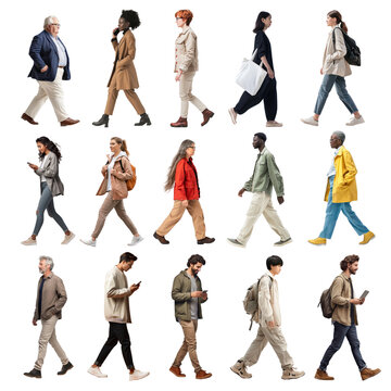 PNG diverse people walking element set, transparent background