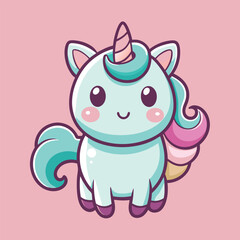 Fototapeta premium Unicorn Cartoon sytle vector for Kids Book design on Pink Background