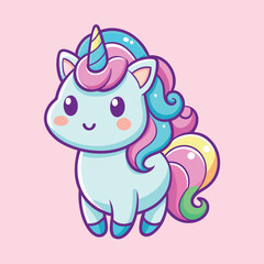 Naklejka premium Unicorn Cartoon sytle vector for Kids Book design on Pink Background