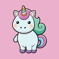 Naklejka premium Unicorn Cartoon sytle vector for Kids Book design on Pink Background