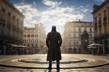 A Man Standing in a City Square