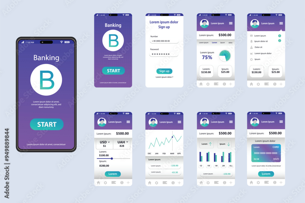 Poster banking app concept in flat design. this image shows the interface of the banking application with m