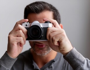 Fototapeta premium Person using a camera to capture a special moment, illustrating memories, photography, and experience.