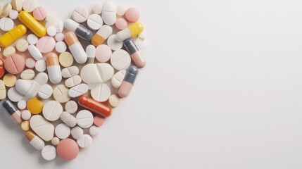 Artistic heart made from a variety of medicine tablets, emphasizing the importance of health