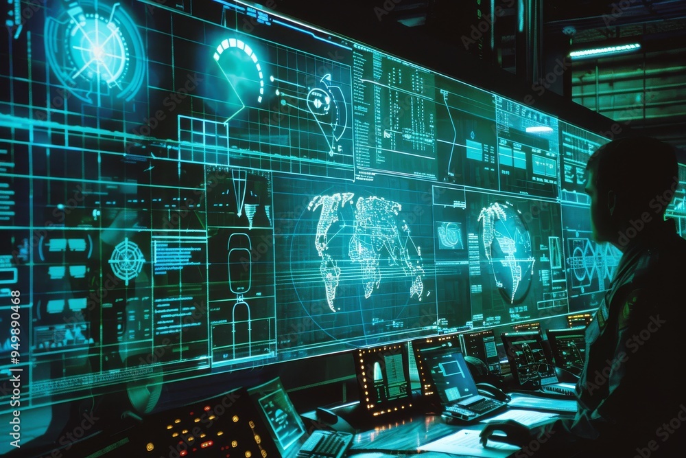 Aufkleber an abstract visualization of cybersecurity advancements, showcasing digital shields and secure netwo