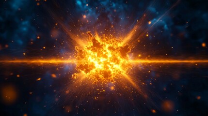 Fototapeta premium Splitting process of a nuclear fission reaction, atomic particles breaking apart with energy release