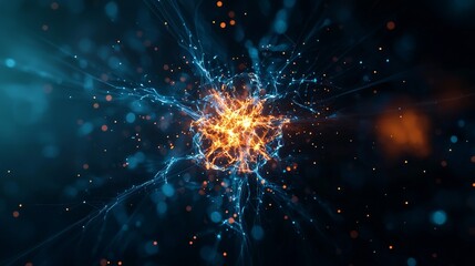 Fototapeta premium Splitting process of a nuclear fission reaction, atomic particles breaking apart with energy release