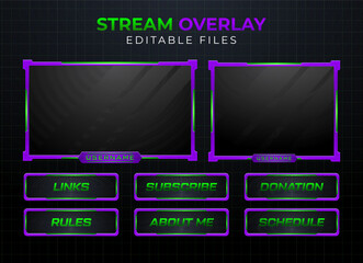 Twitch obs streaming panel overlay design template full package setup