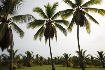 Fototapeta premium Tropical Landscape Featuring Areca and Coconut Palms on Clean White Background