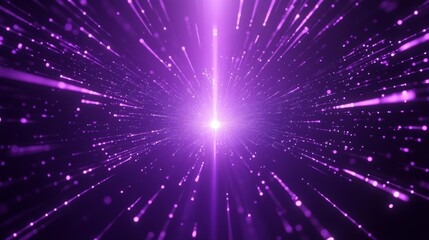Fototapeta premium Electric purple neon light beams radiate outward from the center of a dark background, suggesting themes of technology, big data, and computer-operated automated virtual assistants.