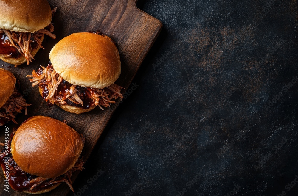 Wall mural Pulled Pork Sandwiches on a Wooden Cutting Board