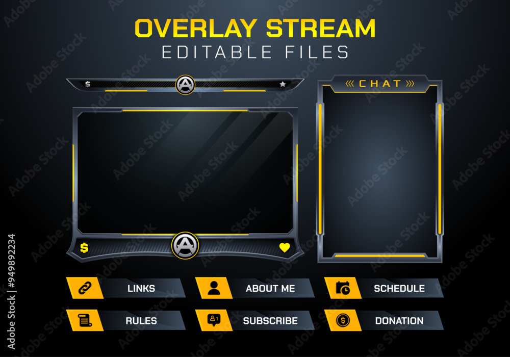 Poster twitch obs streaming panel overlay design template full package setup