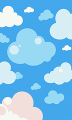 A beautiful blue sky adorned with fluffy white and pink clouds