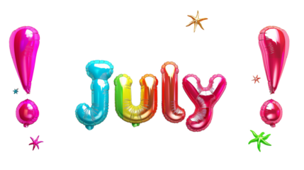 Colorful "July" text on transparent background	
