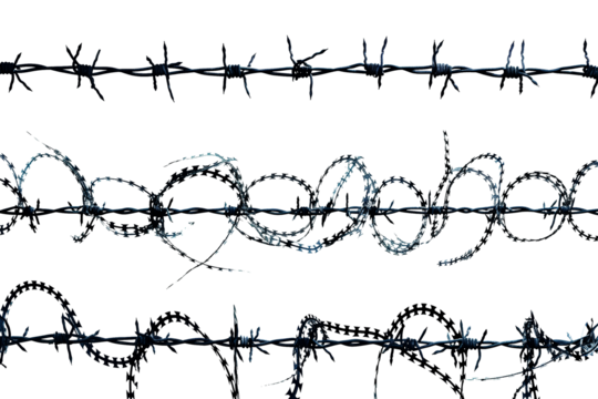Abstract barbed wire silhouette isolated on transparent background	
