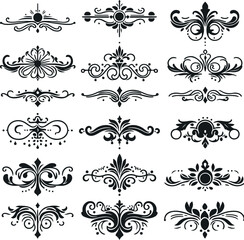 Hand drawn Ornamental Floral Dividers And Decorative Separators On Solid White Background