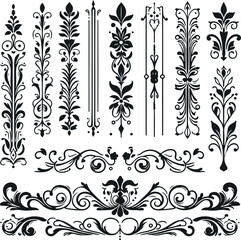 Hand drawn Ornamental Floral Dividers And Decorative Separators On Solid White Background