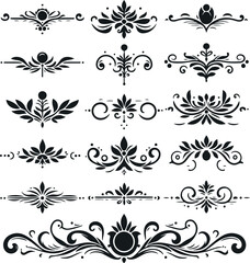 Hand drawn Ornamental Floral Dividers And Decorative Separators On Solid White Background