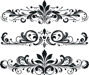 Hand drawn Ornamental Floral Dividers And Decorative Separators On Solid White Background
