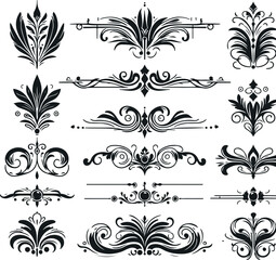 Hand drawn Ornamental Floral Dividers And Decorative Separators On Solid White Background