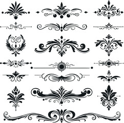 Hand drawn Ornamental Floral Dividers And Decorative Separators On Solid White Background