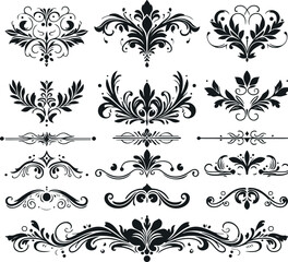 Hand drawn Ornamental Floral Dividers And Decorative Separators On Solid White Background