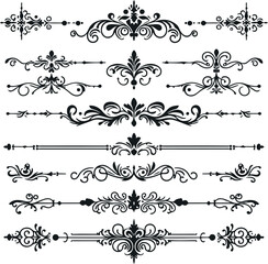 Hand drawn Ornamental Floral Dividers And Decorative Separators On Solid White Background