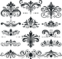 Hand drawn Ornamental Floral Dividers And Decorative Separators On Solid White Background