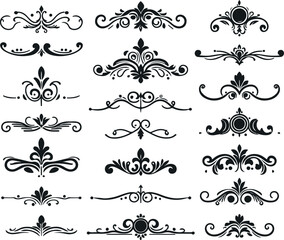 Hand drawn Ornamental Floral Dividers And Decorative Separators On Solid White Background