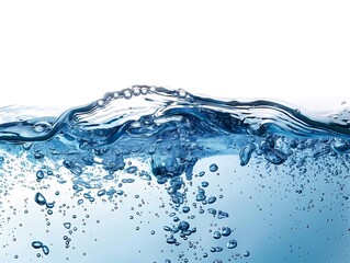 closeup of bubbles in water isolated on white background with