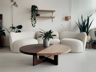 A photo of a modern living room with a Scandinavian interior design.