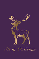 Christmas card design. Gold line art and letters